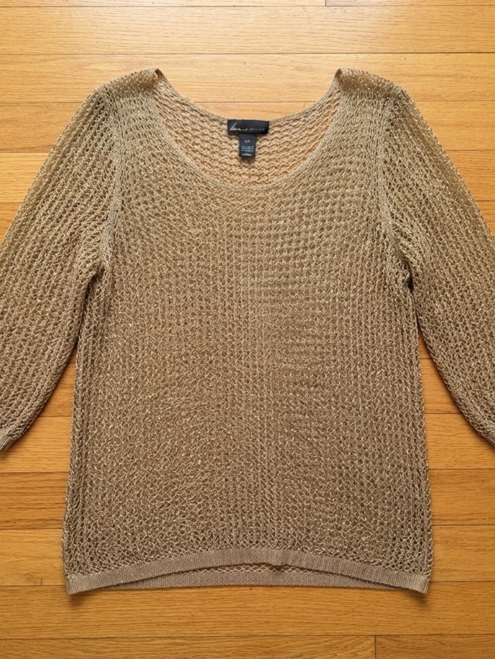 Lane Bryant Tan/Gold Metallic open-Knit Sweater Size 14/16, Scoop Neck,